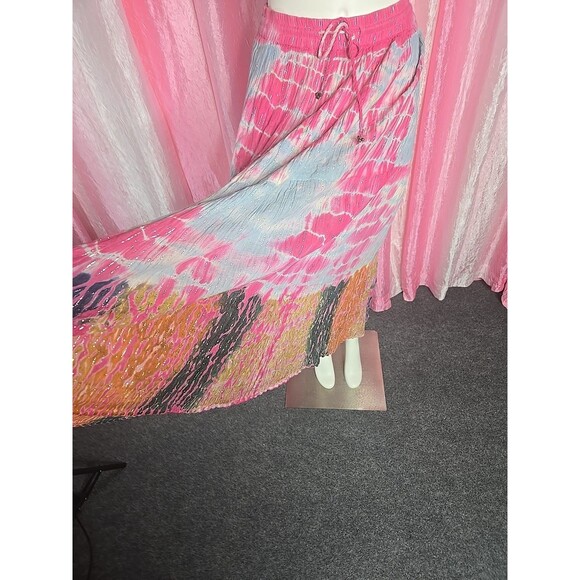 Lotus Boho Pink Shimmer Tye-dye Colorful Festival Cotton Skirt Size Large - Picture 9 of 12